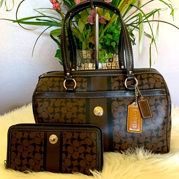 NWOT Coach Set Vintage Signature Logo  Satchel Purse & Wallet - Picture 1 of 10
